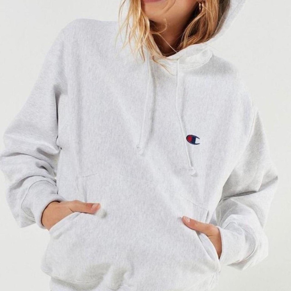 light gray champion reverse weave hoodie, worn once